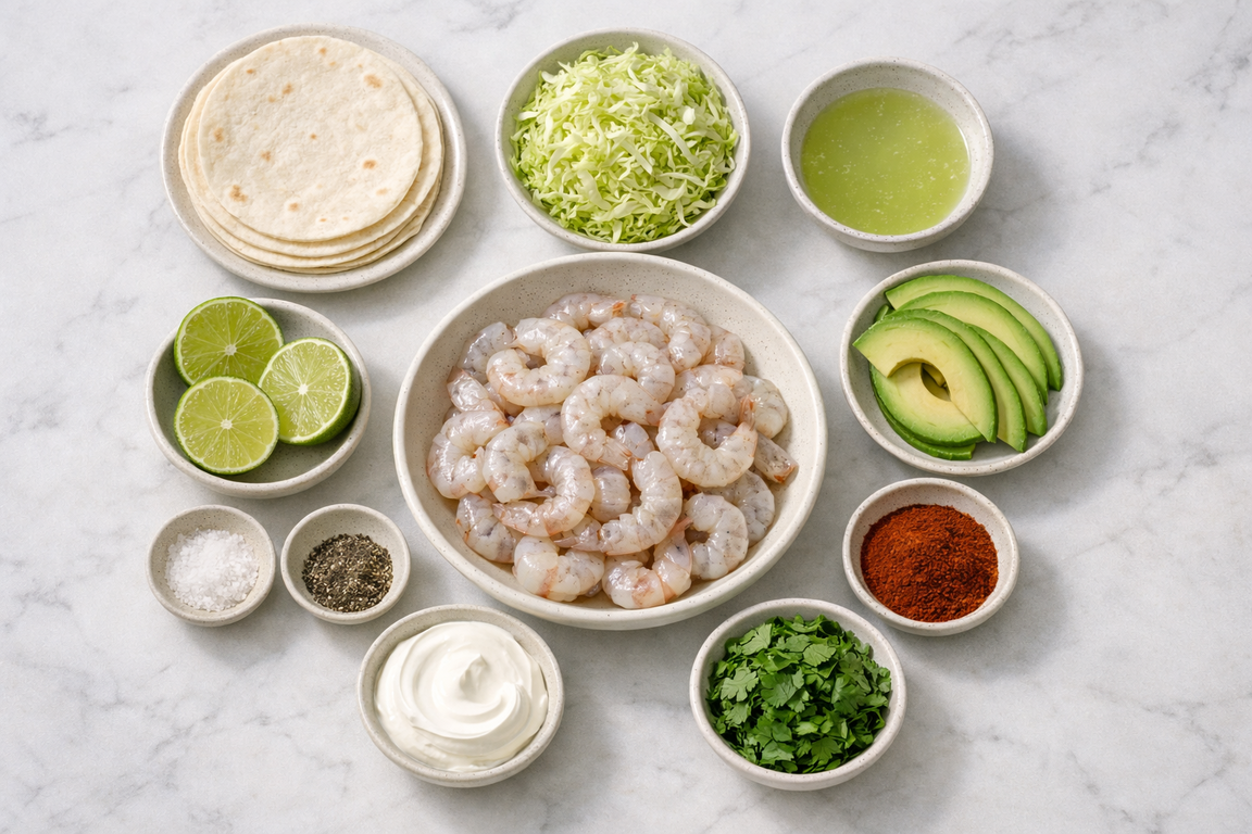 A bright plate of beach-inspired tacos featuring juicy shrimp, fresh toppings, and a tropical feel, perfect for Shrimp Taco Recipes, Shrimp Recipes For Dinner, and Shrimp Recipes Easy ideas. This image showcases flavorful Shrimp Dishes for a casual Seafood Dinner, colorful Taco Recipes, a relaxed Summer Dinner, and irresistible Seafood Dishes