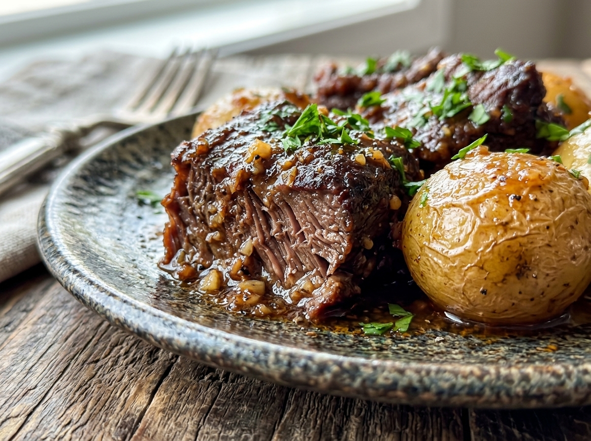 Slow Cooker Beef and Potatoes with Garlic Butter Sauce