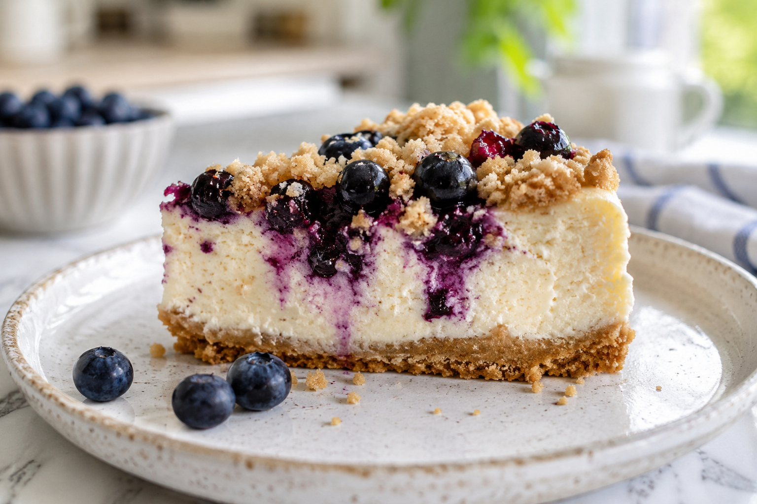 Easy Berry Crumble Cheesecake with Fresh Blueberries