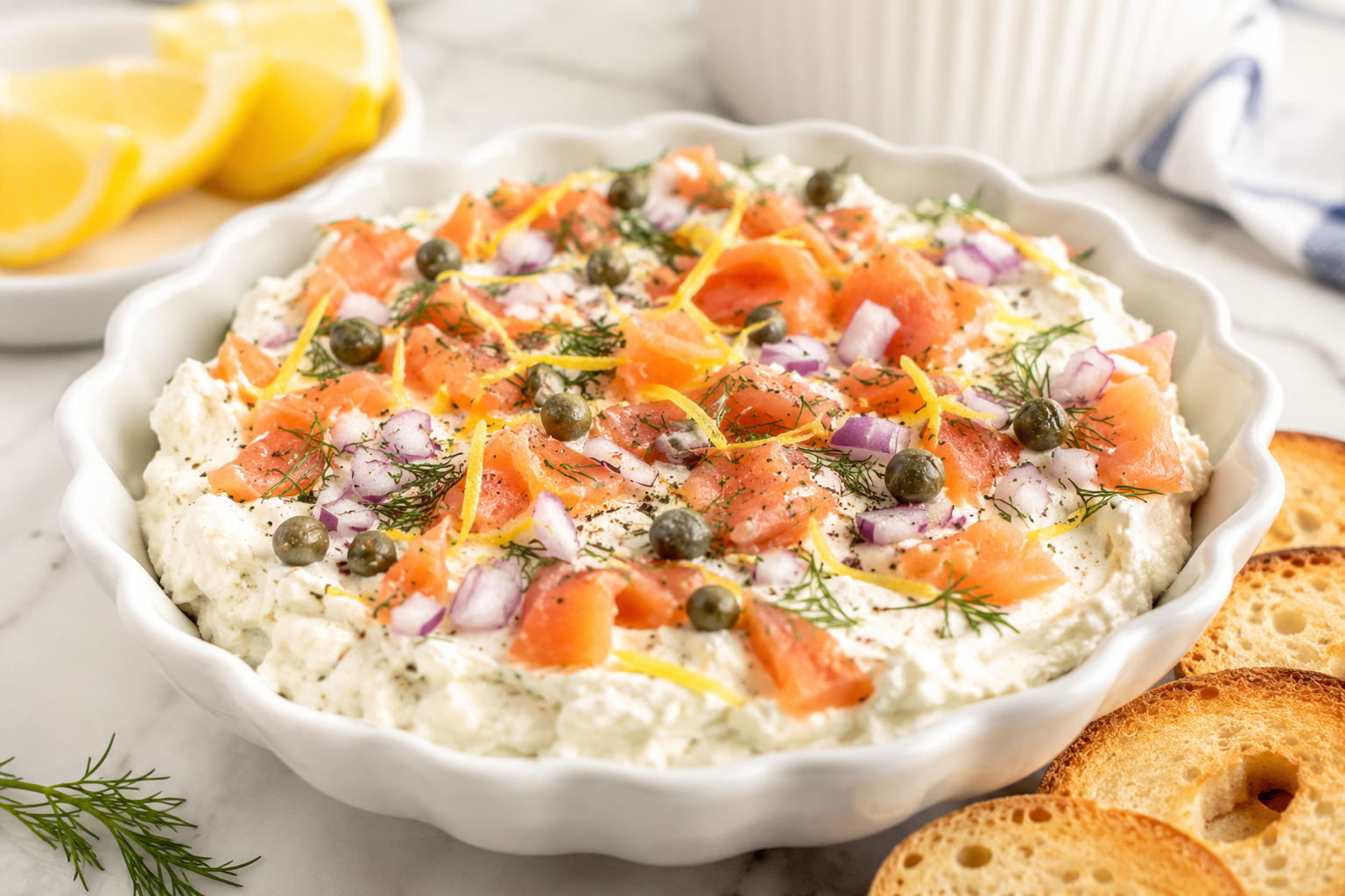 Smoked Salmon Bagel Dip with Cream Cheese for Easy Brunch