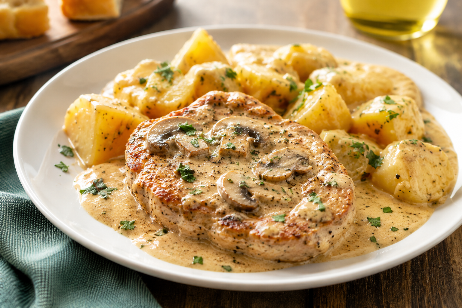 Easy Weeknight Crockpot Creamy Garlic Pork Chops and Potatoes